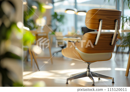 Visualization of a professional workplace with ergonomic furniture that promotes both physical and mental well-being, interior design concept 115120011