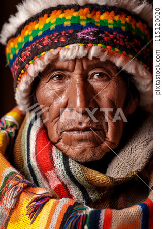 Vertical portrait of an old man, vacation and travel to popular Andean destinations, learning the heritage and traditions of the indigenous people Vertical portrait of an old man, vacation and travel to popular Andean destinations, learning the heritage and traditions of the indigenous people 115120020