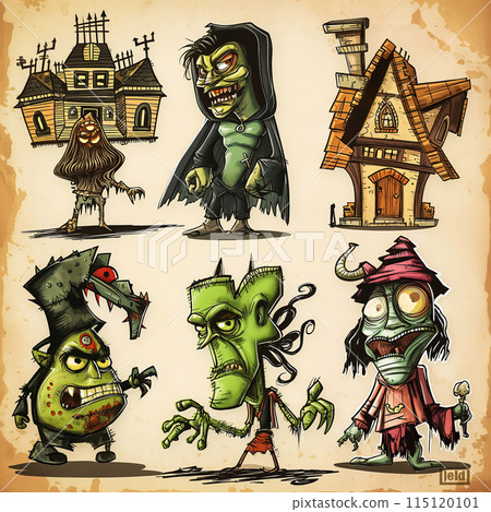 Funny evil monsters for the design of cards and posters for Halloween, drawings as stickers 115120101