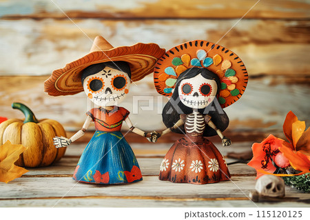 3D drawing of dolls for the Day of the Dead and All Saints Day, idea for a postcard 3D drawing of dolls for the Day of the Dead and All Saints Day, idea for a postcard 115120125
