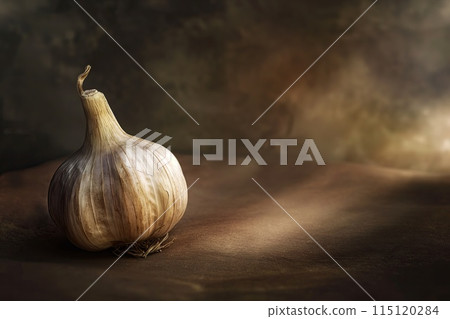 Garlic on a brown background Garlic on a brown background 115120284