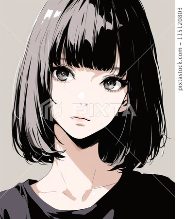 Icon illustration: Black-haired woman "AI generated image" 115120803