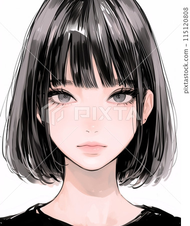 圖示插畫/黑髮美女“AI生成圖像” 115120808