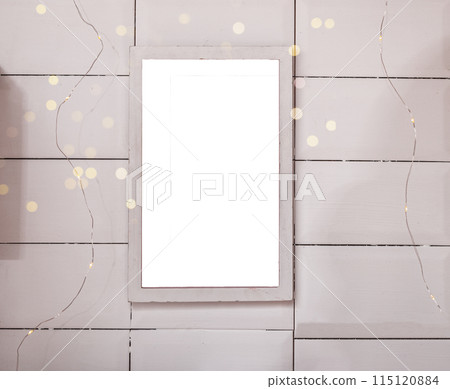 Blank poster mockup on wall. White frame, empty template for design. Modern picture paper, interior Blank poster mockup on wall. White frame, empty template for design. Modern picture paper, interior 115120884