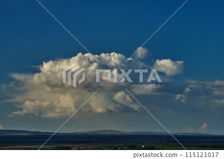 Blue sky clouds ireland bog landscape 115121017
