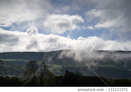ireland bog land cloudy valley  115121371
