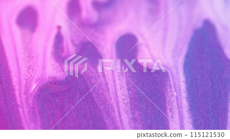 Paint drip. Flowing liquid. Abstract white ink drop flow sparkling motion down at glittered colored purple grained metallic textured background blur. Paint drip. Flowing liquid. Abstract white ink drop flow sparkling motion down at glittered colored purple grained metallic textured background blur. 115121530