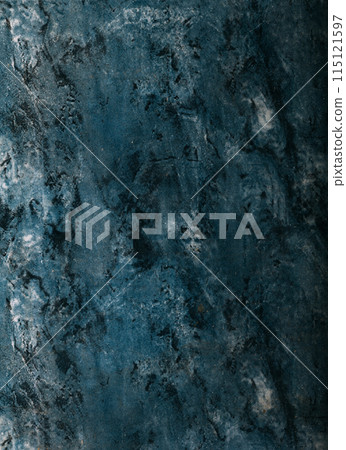 Dirty chalkboard. Dust stains. Black blue color noisy grain texture grimy effect messy uneven overlay vintage old film grunge abstract background. 115121597