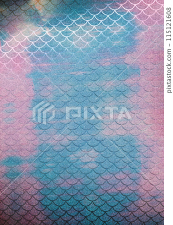 Scale texture. Glitter surface. Digital pink blue wave decorative holographic gradient geometric ornate pattern grain matrix error abstract background. 115121608