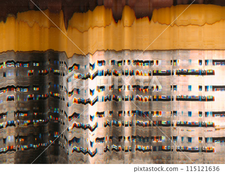 Digital glitch. Distortion noise. Yellow silver color screen artifact damaged image tech error stained damaged film shiny line abstract background. Digital glitch. Distortion noise. Yellow silver color screen artifact damaged image tech error stained damaged film shiny line abstract background. 115121636