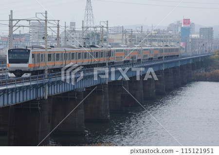 Chuo Rapid Line Green Car Test Run Crosses Sagami River 115121951