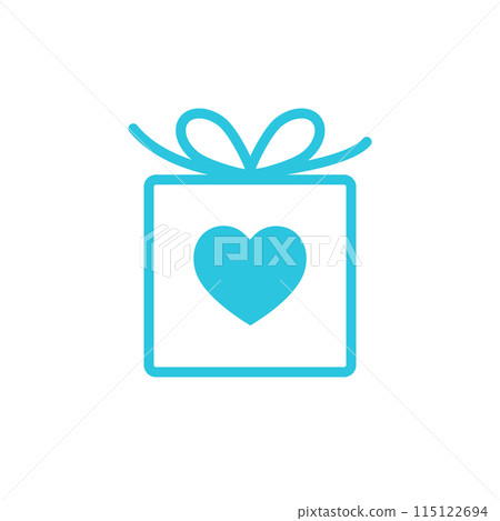 Gift box icon. Heart decor Isolated on white background. From blue icon set. Gift box icon. Heart decor Isolated on white background. From blue icon set. 115122694