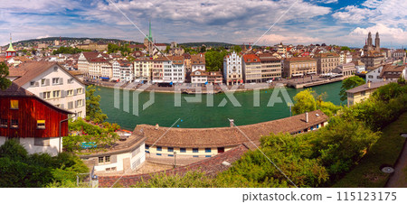 Panoramic View of Limmat River and Zurich Old Town, Switzerland Panoramic View of Limmat River and Zurich Old Town, Switzerland 115123175