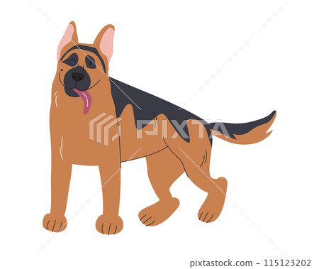 German shepherd puppy standing with tongue out 115123202