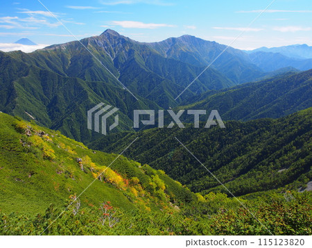 從南阿爾卑斯千疊岳眺望的擁有的北岳和愛野岳 115123820