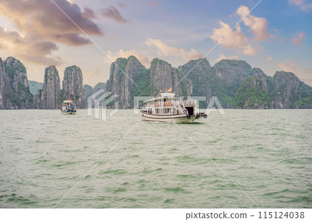 Cruise ships and islands in Halong Bay, Vietnam 115124038