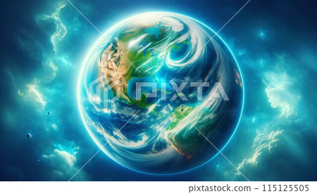 Blue Earth floating in space and nebula 115125505