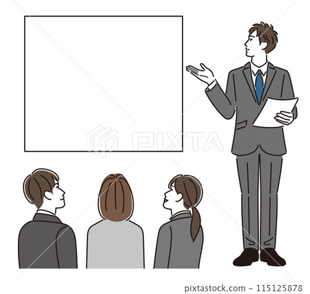 businessman giving a presentation businessman giving a presentation 115125878