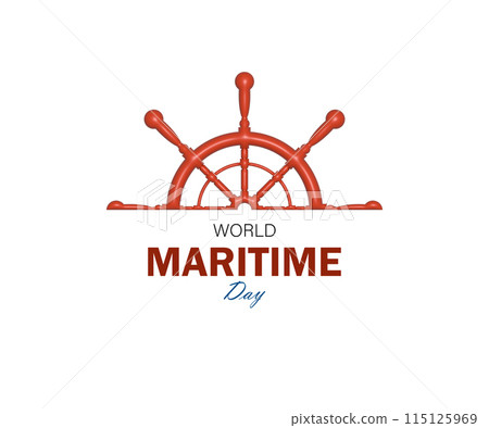 World Maritime Day with Wheel or Steering Symbol in sea line. World Maritime Day with Wheel or Steering Symbol in sea line. 115125969