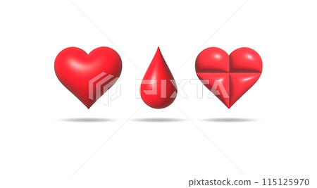 Heart and blood 3d vector illustration on white background. 115125970