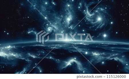 Horizon with a blue nebula in the background 115126000