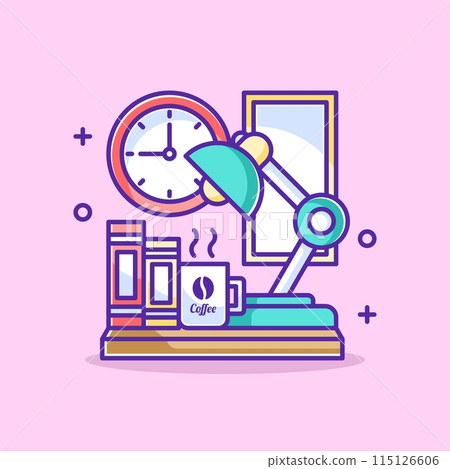Cute workspace with book and lamp cartoon Cute workspace with book and lamp cartoon 115126606