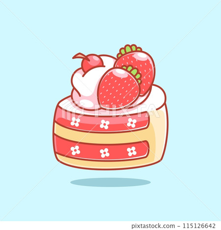 Delicious cake with strawberry topping cartoon 115126642