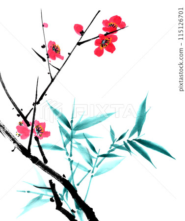 水墨畫梅竹-插圖素材[115126701] - PIXTA圖庫