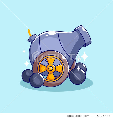 Cartoon style cannon design on blue background Cartoon style cannon design on blue background 115126828