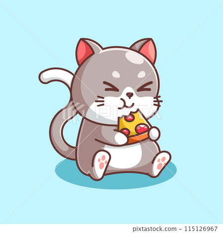 Cute cat eating pizza cartoon 115126967