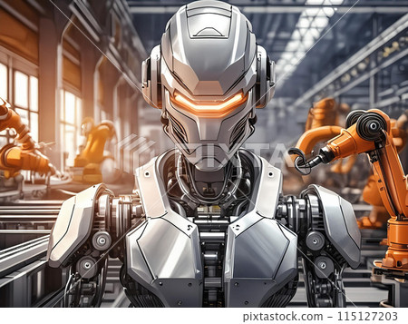 Humanoid AI robot working in a factory 115127203