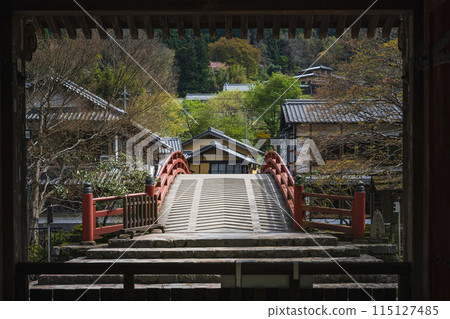 View of Taiko Bridge from the main gate of Muroji Temple, Nara View of Taiko Bridge from the main gate of Muroji Temple, Nara 115127485
