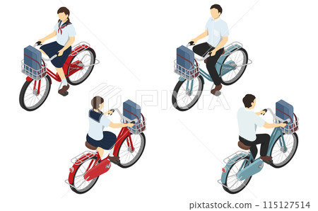 等軸圖:男女國中生騎自行車(夏裝) 等軸圖:男女國中生騎自行車(夏裝) 115127514