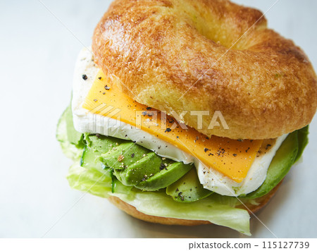 Homemade bagels served on marble 115127739