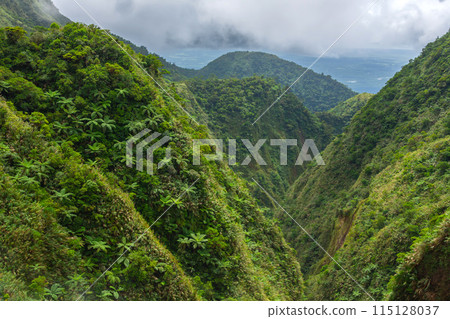 a lot of clouds over the mountain and jungle 115128037
