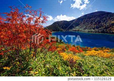 紅葉的五色沼和東山脈的一薩京山 紅葉的五色沼和東山脈的一薩京山 115128129