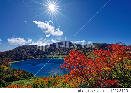 紅葉的五色沼和東山脈的一薩京山 紅葉的五色沼和東山脈的一薩京山 115128133