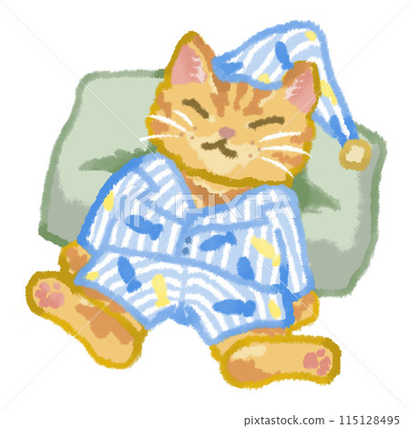 穿著藍色條紋睡衣睡覺的貓 穿著藍色條紋睡衣睡覺的貓 115128495