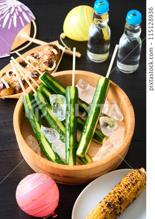 Summer festival food stalls 115128936