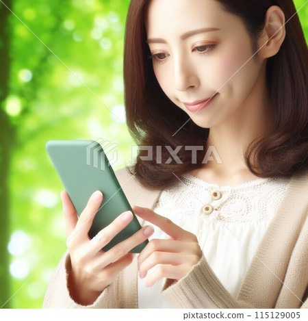 A woman operating a smartphone 115129005
