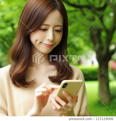 A woman operating a smartphone 115129006