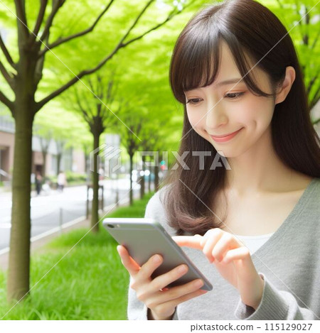 A woman operating a smartphone A woman operating a smartphone 115129027
