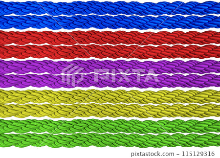 Green, red, blue, purple, yellow ropes, isolated on white background. 115129316