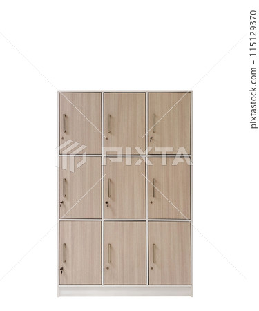 Wooden locker box with closed door isolated on white Wooden locker box with closed door isolated on white 115129370