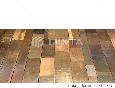 Empty wooden table  front view on a white background 115129385