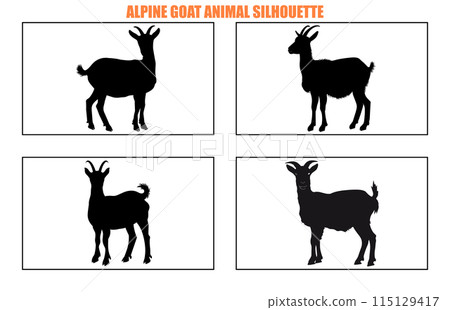 Set of Black Alpine Goat Silhouette, Alpine ibex silhouette illustration Set of Black Alpine Goat Silhouette, Alpine ibex silhouette illustration 115129417