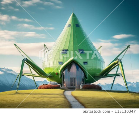 A house with a grasshopper-themed architectural design 115130347