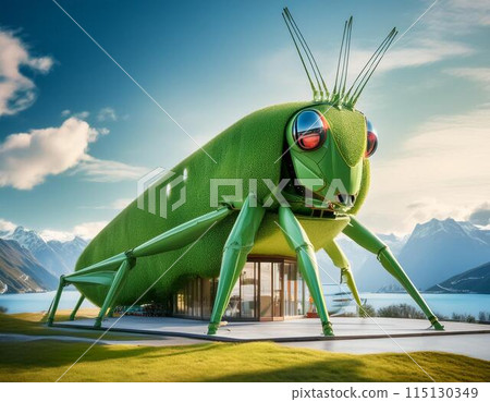 A house with a grasshopper-themed architectural design 115130349