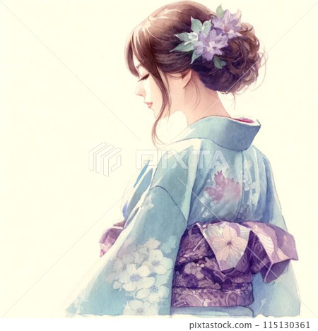 黃昏時，穿著浴衣輕輕站立的女人 115130361