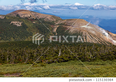 Smoke rising from Mt. Issaikyo, seen from Mt. Higashi-Azuma in the Azuma Mountain Range 115130364